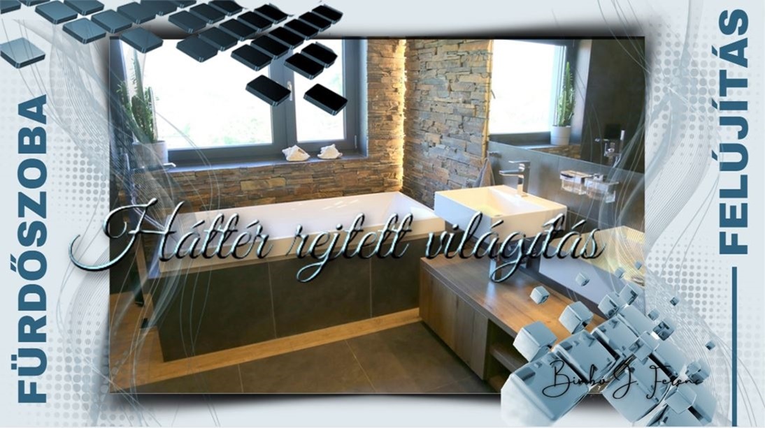 fürdőszoba falak találkozásainál kialakított rejtett háttér világítás